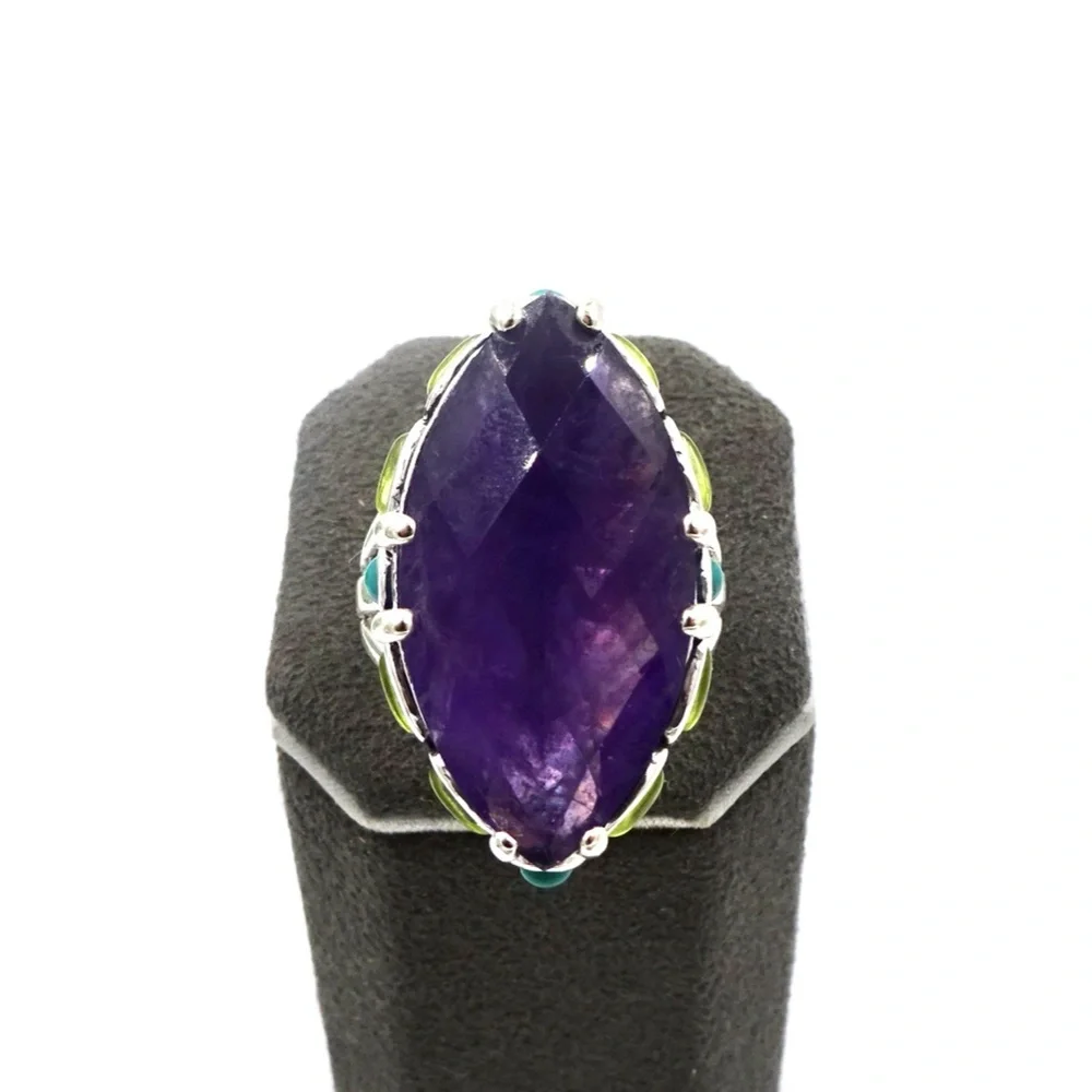 BOUNKIT SILVER AMETHYST GEMSTONE RING Sz 8
